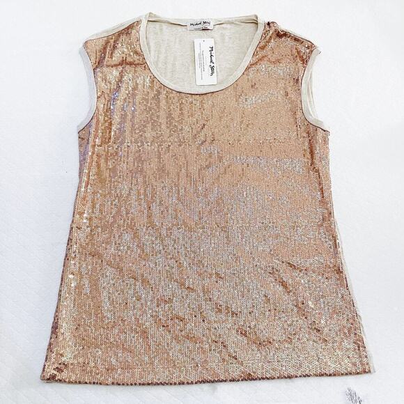 Michael Stars Bronze Sheer Heather Muscle Sleeve Sequin Front Top SZM/L - Picture 3 of 9